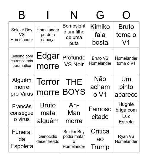 THE BOYS Bingo Card
