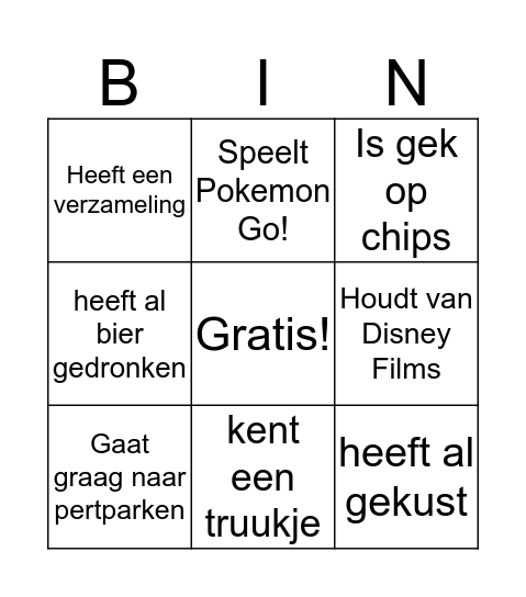 Bingo for Kids Bingo Card