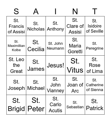 Saint Bingo Card