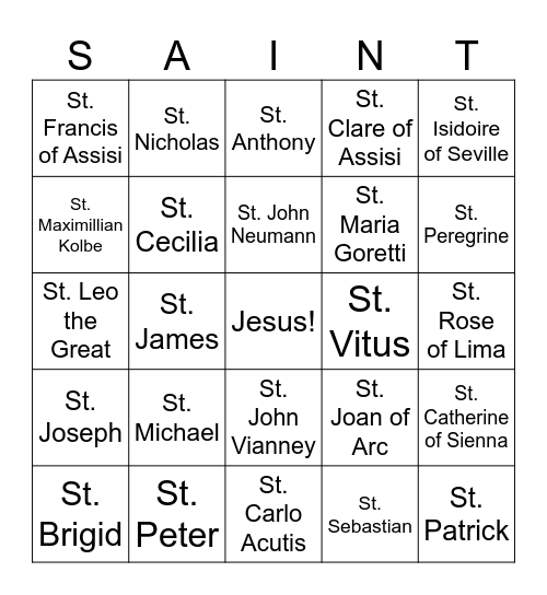 Saint Bingo Card