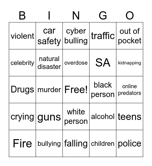 PSA Bingo Card
