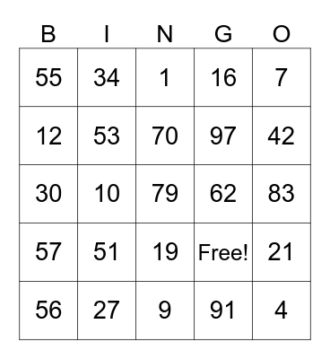 Untitled Bingo Card