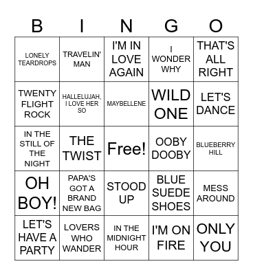 SOCK HOP ROCK Bingo Card