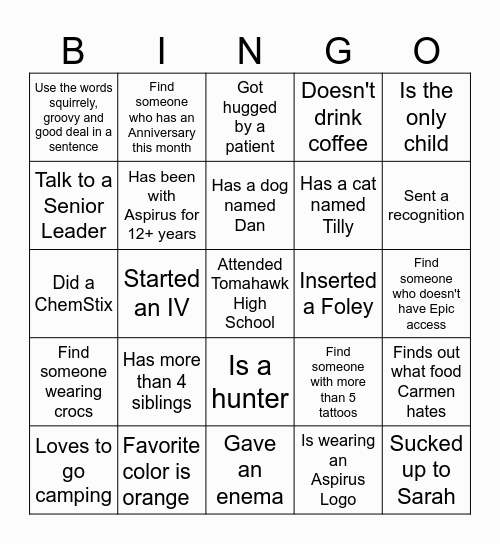 Aspirus Week Bingo Card