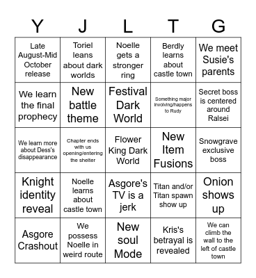 Deltarune Chapter 5 Bingo Card