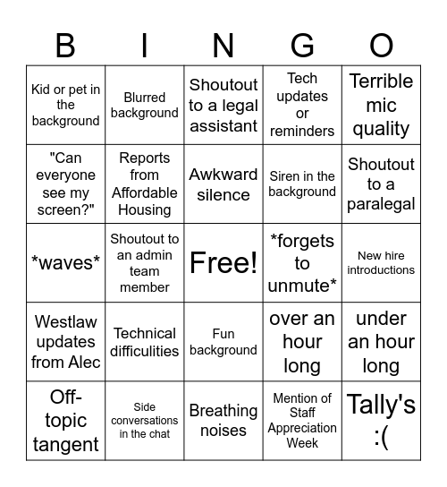 Untitled Bingo Card