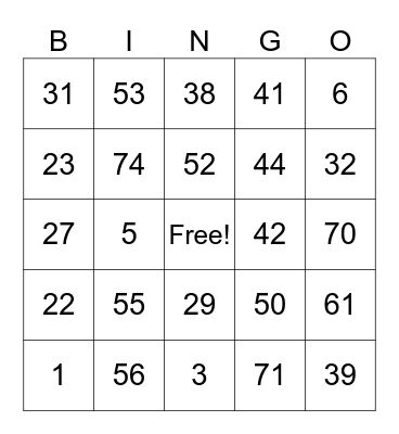 Untitled Bingo Card
