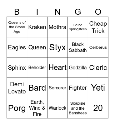 Fantasy Bingo Card