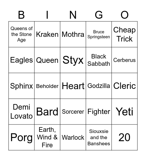 Fantasy Bingo Card