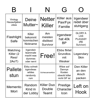 Dumm in DbD Bingo Card