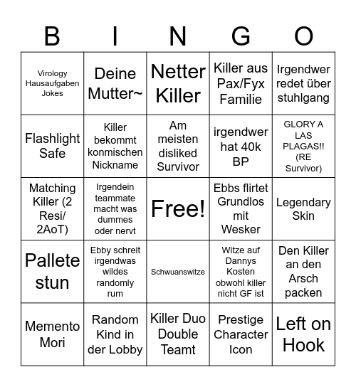 Dumm in DbD Bingo Card