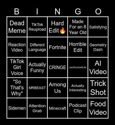 YouTube Shorts Bingo Card