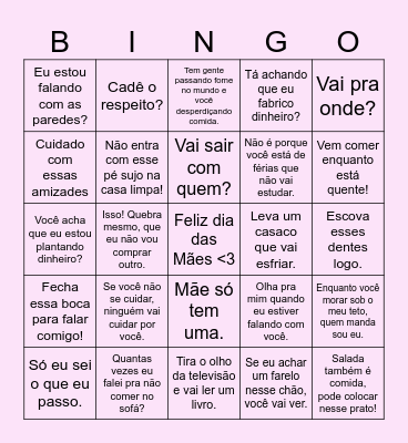 Bingo das Mães Bingo Card