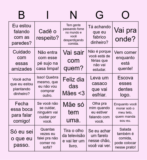 Bingo das Mães Bingo Card