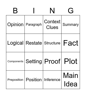 Vocabulary Bingo Card