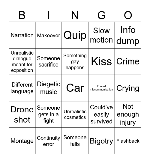 Movie Tropes Bingo Card