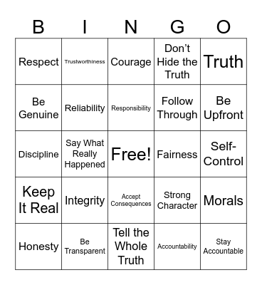 Positive Actions Bingo Card