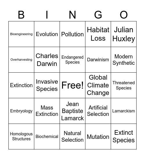 Unit 6 Review Bingo Card