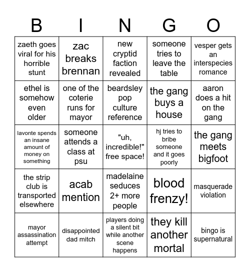 city council of darkness ep. 5 Bingo Card