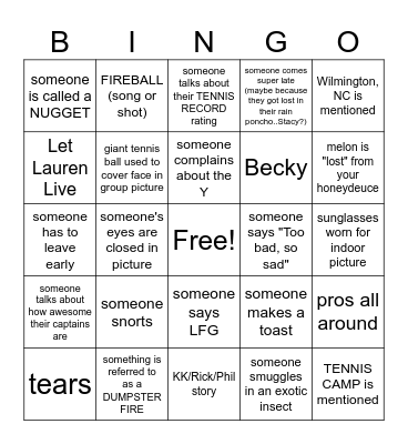Tennis People Bingo Card
