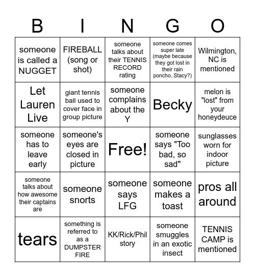 Tennis People Bingo Card