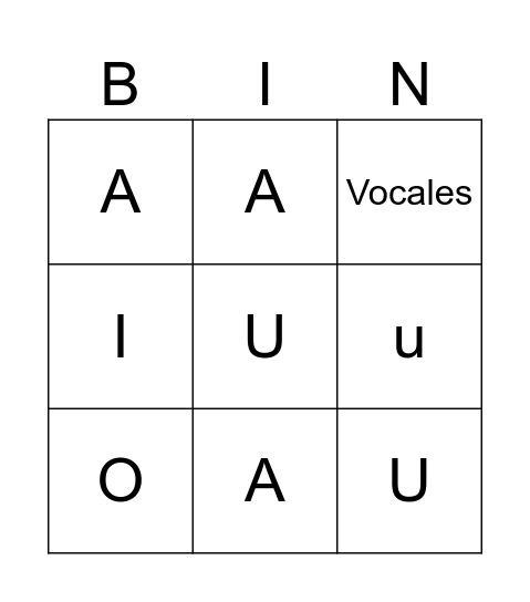 Vowels Bingo Card