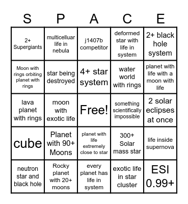 SPACEENGINE BINGO Card