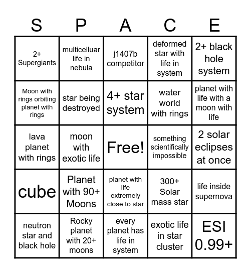 SPACEENGINE BINGO Card