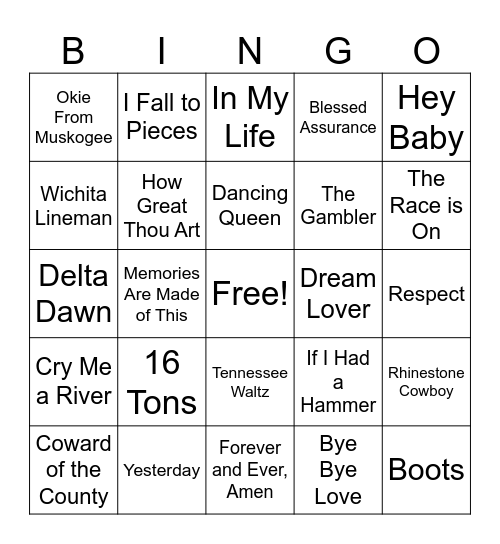Music Bingo 2026 Bingo Card