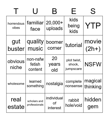 PETIT TUBE BINGO Card