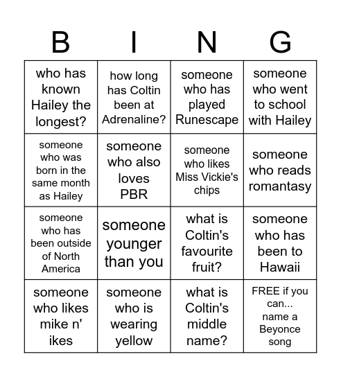 Hailey & Coltin's Engagement Party 2026 Bingo Card