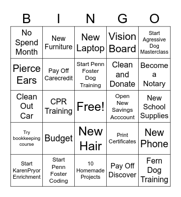 Goals Bingo Card
