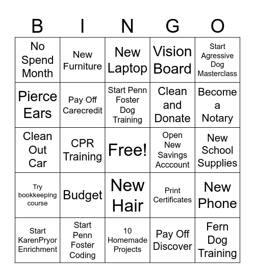 Goals Bingo Card