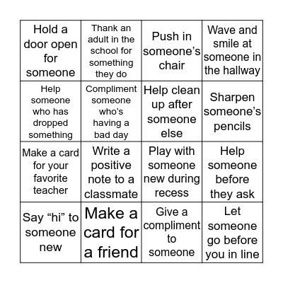 Random Acts of Kindness Bingo Card