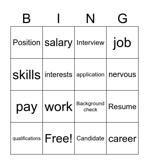 Interviwew Bingo Card