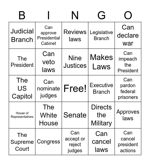 Government Bingo Card