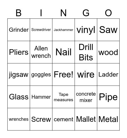 Tools Bingo Card