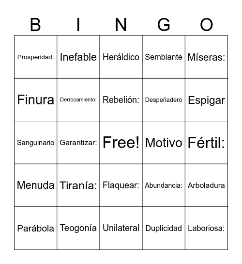 BINGO 1 Bingo Card