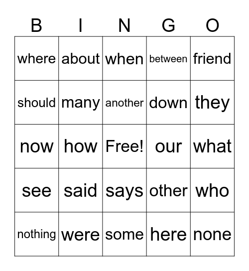 Trick words Bingo Card