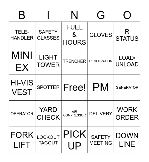 SAFETY WEEK BINGO Card