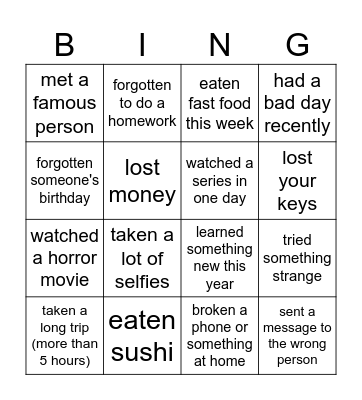 HAVE YOU EVER BINGO Card