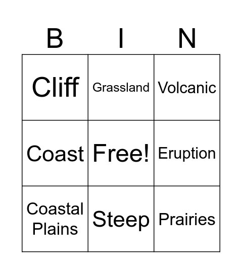 Landforms Bingo Card