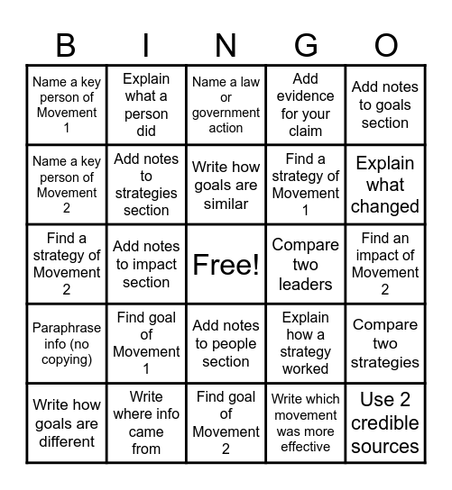 Research Bingo Card