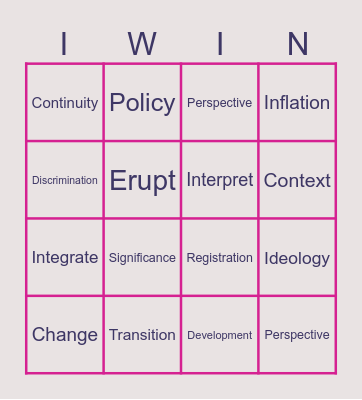 Vocabulary Practice Bingo Card