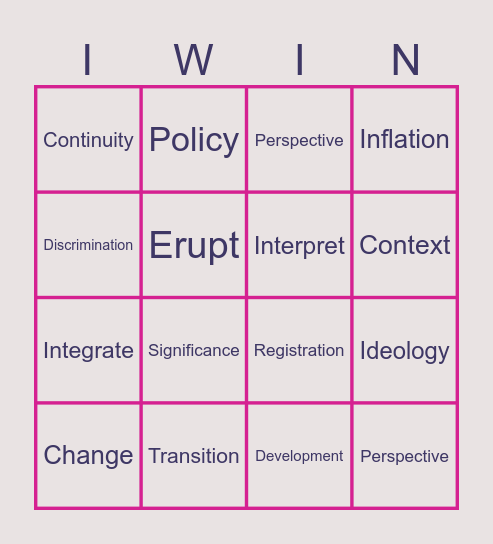 Vocabulary Practice Bingo Card