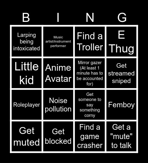 VrChat (Chudmaxx) Bingo Card