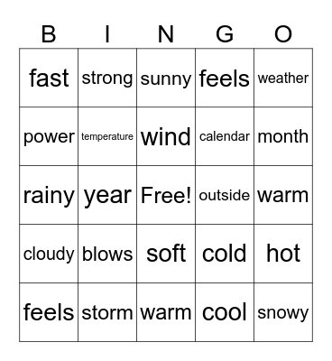 Weather Bingo Card