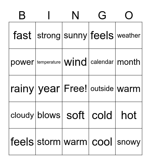 Weather Bingo Card