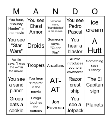 THE MANDALORIAN Bingo Card