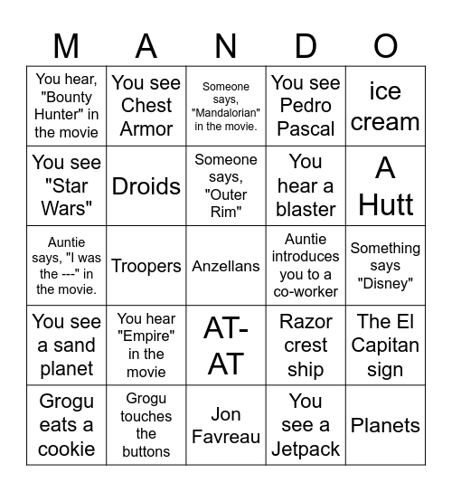 THE MANDALORIAN Bingo Card
